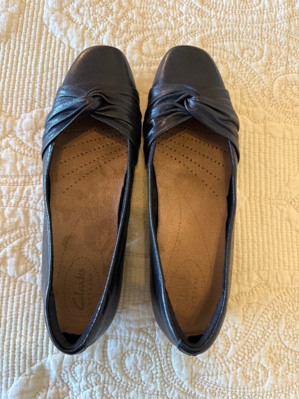 Clarks Artisan black leather loafers with knot detail. Size 9